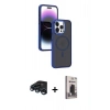 MARSİLYAN™- iPhone 15 Pro Max Kılıf Yörünge Klasik - Siyah Bilvis Hayalet Cam Ekran Koruyucu + Raze Metal Kamera Lens - LT