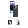 MARSİLYAN™- iPhone 15 Pro Max Kılıf Yörünge Klasik - Siyah Bilvis Hayalet Cam Ekran Koruyucu + PVD Metal Kamera Lens - SH