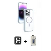 MARSİLYAN™- iPhone 15 Pro Max Kılıf Yörünge Klasik - Siyah Bilvis Hayalet Cam Ekran Koruyucu + PVD Metal Kamera Lens - SH