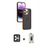 MARSİLYAN™- iPhone 15 Pro Max Kılıf Yörünge Klasik - Siyah Bilvis Hayalet Cam Ekran Koruyucu + PVD Metal Kamera Lens - SH