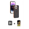 MARSİLYAN™- iPhone 15 Pro Max Kılıf Yörünge Klasik - Siyah Buffer Cam Ekran Koruyucu + PVD Metal Kamera Lens - GI