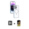 MARSİLYAN™- iPhone 15 Pro Max Kılıf Yörünge Klasik - Siyah Buffer Cam Ekran Koruyucu + PVD Metal Kamera Lens - GI