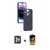 MARSİLYAN™- iPhone 15 Pro Max Kılıf Yörünge Klasik - Siyah Buffer Cam Ekran Koruyucu + PVD Metal Kamera Lens - GI
