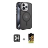 MARSİLYAN™- iPhone 15 Pro Max Kılıf Yörünge Klasik - Siyah Buffer Cam Ekran Koruyucu + PVD Metal Kamera Lens - GI
