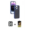 MARSİLYAN™- iPhone 15 Pro Max Kılıf Yörünge Klasik - Siyah Buffer Cam Ekran Koruyucu + PVD Metal Kamera Lens - LT