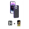 MARSİLYAN™- iPhone 15 Pro Max Kılıf Yörünge Klasik - Siyah Buffer Cam Ekran Koruyucu + PVD Metal Kamera Lens - LT