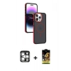 MARSİLYAN™- iPhone 15 Pro Max Kılıf Yörünge Klasik - Siyah Buffer Cam Ekran Koruyucu + PVD Metal Kamera Lens - GS