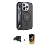 MARSİLYAN™- iPhone 15 Pro Max Kılıf Yörünge Klasik - Siyah Buffer Cam Ekran Koruyucu + Raze Metal Kamera Lens - GS
