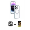 MARSİLYAN™- iPhone 15 Pro Max Kılıf Yörünge Klasik - Siyah Buffer Cam Ekran Koruyucu + PVD Metal Kamera Lens - SH
