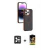 MARSİLYAN™- iPhone 15 Pro Max Kılıf Yörünge Klasik - Siyah Buffer Cam Ekran Koruyucu + PVD Metal Kamera Lens - SH