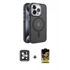 MARSİLYAN™- iPhone 15 Pro Max Kılıf Yörünge Klasik - Siyah Buffer Cam Ekran Koruyucu + PVD Metal Kamera Lens - SH