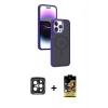 MARSİLYAN™- iPhone 15 Pro Max Kılıf Yörünge Klasik - Siyah Buffer Cam Ekran Koruyucu + PVD Metal Kamera Lens - SH