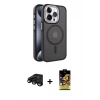 MARSİLYAN™- iPhone 15 Pro Max Kılıf Yörünge Klasik - Siyah Buffer Cam Ekran Koruyucu + Siyah Raze Metal Kamera Lens