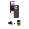 MARSİLYAN™- iPhone 15 Pro Max Kılıf Yörünge Klasik - Siyah Buffer Cam Ekran Koruyucu + Siyah Raze Metal Kamera Lens