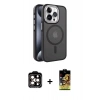 MARSİLYAN™- iPhone 15 Pro Max Kılıf Yörünge Klasik - Siyah Buffer Cam Ekran Koruyucu + PVD Metal Kamera Lens - TU