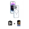 MARSİLYAN™- iPhone 15 Pro Max Kılıf Yörünge Klasik - Siyah Buffer Hayalet Cam Ekran Koruyucu + PVD Metal Kamera Lens - TU