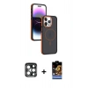 MARSİLYAN™- iPhone 15 Pro Max Kılıf Yörünge Klasik - Siyah Buffer Hayalet Cam Ekran Koruyucu + PVD Metal Kamera Lens - LT