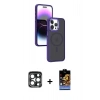 MARSİLYAN™- iPhone 15 Pro Max Kılıf Yörünge Klasik - Siyah Buffer Hayalet Cam Ekran Koruyucu + PVD Metal Kamera Lens - LT