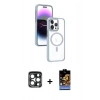 MARSİLYAN™- iPhone 15 Pro Max Kılıf Yörünge Klasik - Siyah Buffer Hayalet Cam Ekran Koruyucu + PVD Metal Kamera Lens - LT
