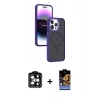 MARSİLYAN™- iPhone 15 Pro Max Kılıf Yörünge Klasik - Siyah Buffer Hayalet Cam Ekran Koruyucu + PVD Metal Kamera Lens - TU