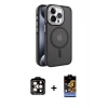 MARSİLYAN™- iPhone 15 Pro Max Kılıf Yörünge Klasik - Siyah Buffer Hayalet Cam Ekran Koruyucu + PVD Metal Kamera Lens - TU