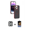 MARSİLYAN™- iPhone 15 Pro Max Kılıf Yörünge Klasik - Siyah Buffer Hayalet Cam Ekran Koruyucu + PVD Metal Kamera Lens - LT