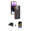 MARSİLYAN™- iPhone 15 Pro Max Kılıf Yörünge Klasik - Siyah Buffer Hayalet Cam Ekran Koruyucu + Raze Metal Kamera Lens - GS