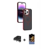 MARSİLYAN™- iPhone 15 Pro Max Kılıf Yörünge Klasik - Siyah Buffer Hayalet Cam Ekran Koruyucu + Raze Metal Kamera Lens - GS