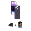 MARSİLYAN™- iPhone 15 Pro Max Kılıf Yörünge Klasik - Siyah Buffer Hayalet Cam Ekran Koruyucu + Raze Metal Kamera Lens - TMGI