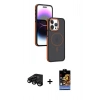 MARSİLYAN™- iPhone 15 Pro Max Kılıf Yörünge Klasik - Siyah Buffer Hayalet Cam Ekran Koruyucu + Raze Metal Kamera Lens - SH