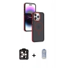 MARSİLYAN™- iPhone 15 Pro Max Kılıf Yörünge Klasik - Siyah Joko Magic 5D Cam + Turuncu PVD Metal Kamera Lens