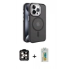 MARSİLYAN™- iPhone 15 Pro Max Kılıf Yörünge Klasik - Siyah Polymer Nano Ekran Koruyucu + PVD Metal Kamera Lens - TU