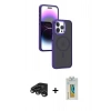 MARSİLYAN™- iPhone 15 Pro Max Kılıf Yörünge Klasik - Siyah Polymer Nano Ekran Koruyucu + Raze Metal Kamera Lens - TMGI