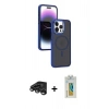MARSİLYAN™- iPhone 15 Pro Max Kılıf Yörünge Klasik - Siyah Polymer Nano Ekran Koruyucu + Raze Metal Kamera Lens - TMGI