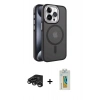 MARSİLYAN™- iPhone 15 Pro Max Kılıf Yörünge Klasik - Siyah Polymer Nano Ekran Koruyucu + Raze Metal Kamera Lens - TMGI