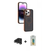 MARSİLYAN™- iPhone 15 Pro Max Kılıf Yörünge Klasik - Siyah Polymer Nano Ekran Koruyucu + Raze Metal Kamera Lens - TMGI