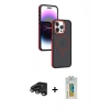 MARSİLYAN™- iPhone 15 Pro Max Kılıf Yörünge Klasik - Siyah Polymer Nano Ekran Koruyucu + Raze Metal Kamera Lens - TMGI