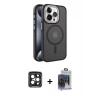 MARSİLYAN™- iPhone 15 Pro Max Kılıf Yörünge Klasik - Siyah Vanessa Magic Cam + PVD Metal Kamera Lens - SH