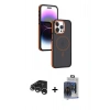 MARSİLYAN™- iPhone 15 Pro Max Kılıf Yörünge Klasik - Siyah Vanessa Magic Cam + Raze Metal Kamera Lens - GS