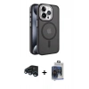 MARSİLYAN™- iPhone 15 Pro Max Kılıf Yörünge Klasik - Siyah Vanessa Magic Cam + Raze Metal Kamera Lens - LT