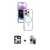 MARSİLYAN™- iPhone 15 Pro Max Kılıf Yörünge Klasik - Siyah Vanessa Magic Hayalet Cam + PVD Metal Kamera Lens - GS