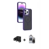 MARSİLYAN™- iPhone 15 Pro Max Kılıf Yörünge Klasik - Siyah Vanessa Magic Hayalet Cam + Raze Metal Kamera Lens - SH