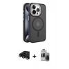 MARSİLYAN™- iPhone 15 Pro Max Kılıf Yörünge Klasik - Siyah Vanessa Magic Hayalet Cam + Raze Metal Kamera Lens - SH