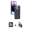 MARSİLYAN™- iPhone 15 Pro Max Kılıf Yörünge Klasik - Siyah Vanessa Magic Hayalet Cam + PVD Metal Kamera Lens - SH