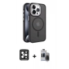 MARSİLYAN™- iPhone 15 Pro Max Kılıf Yörünge Klasik - Siyah Vanessa Magic Hayalet Cam + PVD Metal Kamera Lens - SH