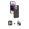 MARSİLYAN™- iPhone 15 Pro Max Kılıf Yörünge Klasik - Siyah Vanessa Magic Hayalet Cam + PVD Metal Kamera Lens - SH