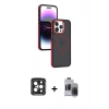 MARSİLYAN™- iPhone 15 Pro Max Kılıf Yörünge Klasik - Siyah Vanessa Magic Hayalet Cam + PVD Metal Kamera Lens - SH