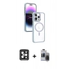 MARSİLYAN™- iPhone 15 Pro Max Kılıf Yörünge Klasik - Siyah Vanessa Magic Hayalet Cam + PVD Metal Kamera Lens - SH