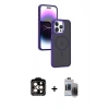 MARSİLYAN™- iPhone 15 Pro Max Kılıf Yörünge Klasik - Siyah Vanessa Magic Hayalet Cam + PVD Metal Kamera Lens - TU