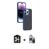 MARSİLYAN™- iPhone 15 Pro Max Kılıf Yörünge Klasik - Siyah Vanessa Magic Hayalet Cam + PVD Metal Kamera Lens - TU